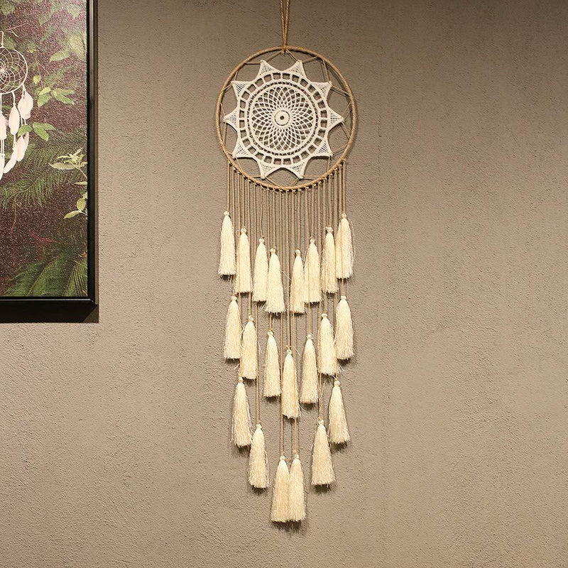 NewNest Australia - Artilady Macrame Dream Catchers for Bedroom - Tassel Wall Hanging Handmade Dreamcatchers Home Decor with Tassel Feather Ornament Craft Blessing Gift (White) White 