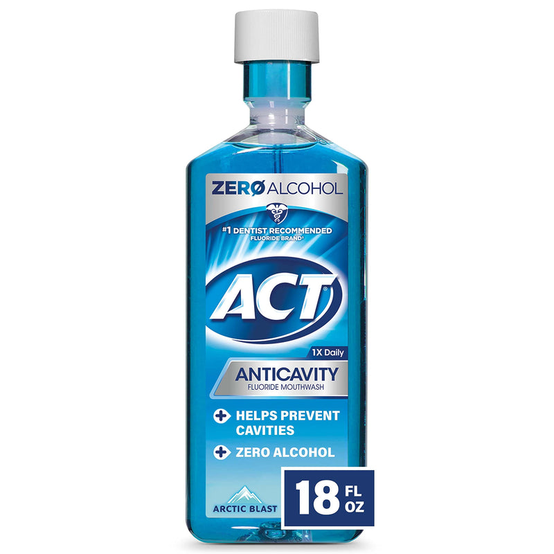 ACT Anticavity Zero Alcohol Fluoride Mouthwash 18 fl. oz., With Accurate Dosing Cup, Arctic Blast - NewNest Australia