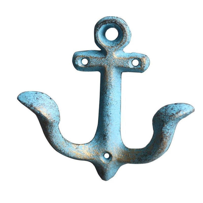 NewNest Australia - KiaoTime (Blue) Vintage Rustic Cast Iron Nautical Anchor Design Wall Hooks Coat Hooks Rack, Decorative Wall Mounted Antique Shabby Chic Metal Home Bathroom Towel Coat Hooks Hanger Blue 