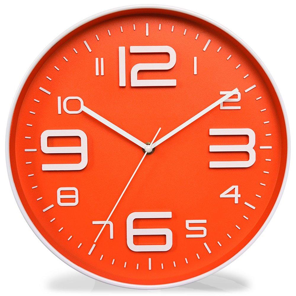 NewNest Australia - Zaoniy Non-Ticking Silent Quartz Wall Clock with Big 3D Number Modern Design Quiet Sweep Movement Indoor Decorative for Living Room Kitchen Wall Clocks Battery Operated 10-Inch (Orange) Orange 