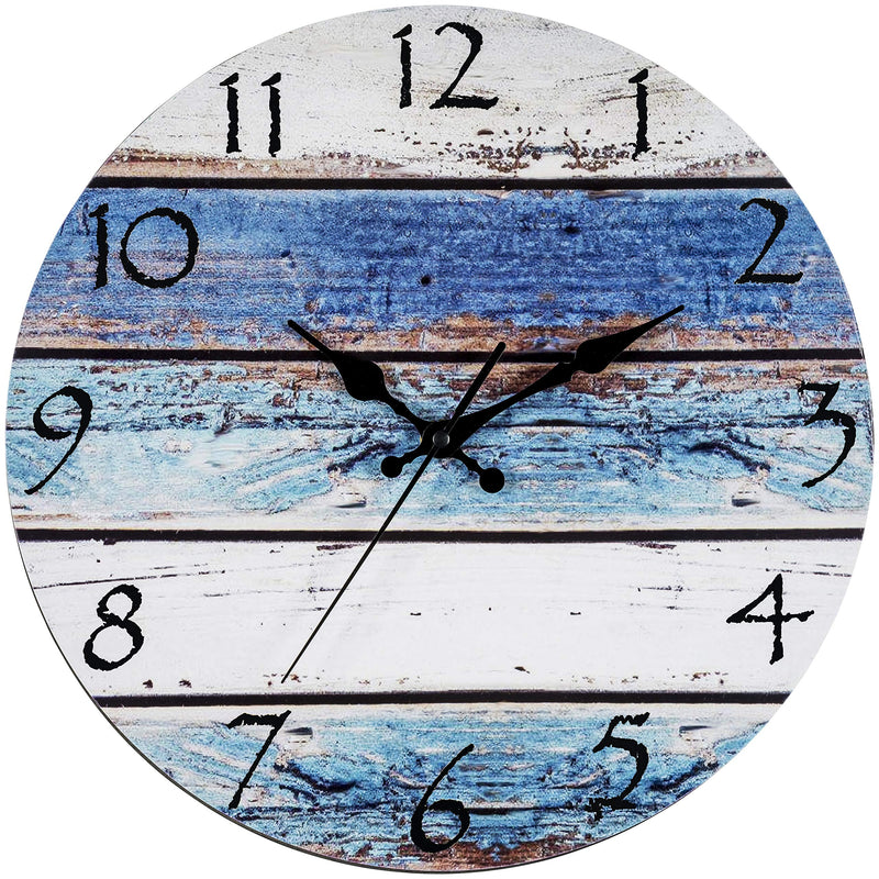 NewNest Australia - Bernhard Products Rustic Beach Wall Clock 12" Round, Silent Non Ticking Quartz - Battery Operated, Fiberboard Wooden Look, Vintage Shabby Beachy Ocean Coastal Paint Boards Nautical Decorative Clocks 12 Inch 