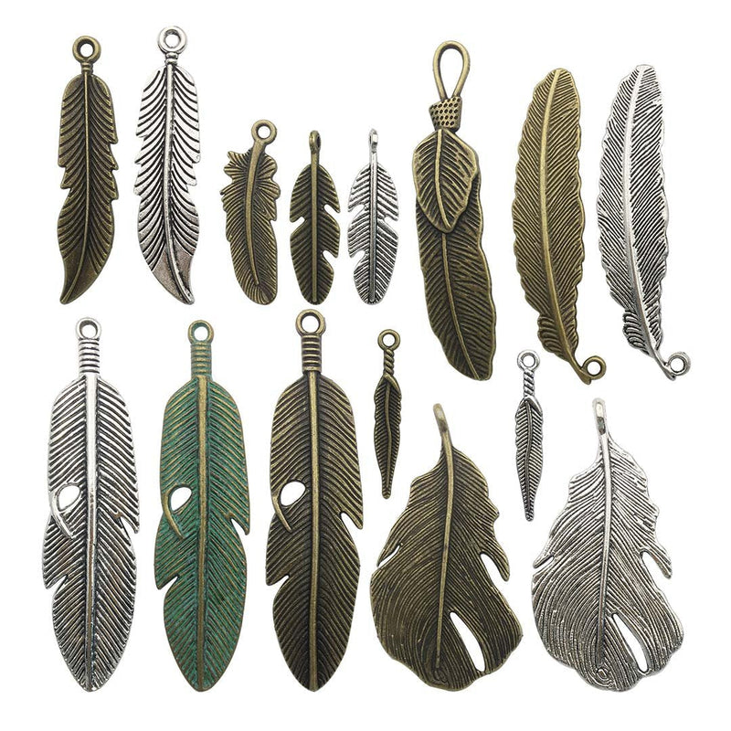 100g Feather Charms Collection - Antique Silver Bronze Patina Big Goose Bird Plume Plumage Pinion Wing Feather Metal Pendants for Jewelry Making DIY Findings (HM17) - NewNest Australia