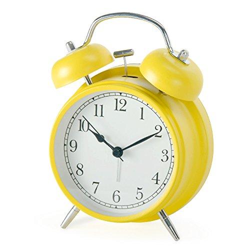 NewNest Australia - Shozafia 3" 4" Classical Retro Twin Bell Alarm Clocks Mute Silent Quartz Movement Non Ticking Sweep Analog Morning Wake Up Mechanical Alarm Clock with Nightlight Backlight for Kids 4" Yellow 