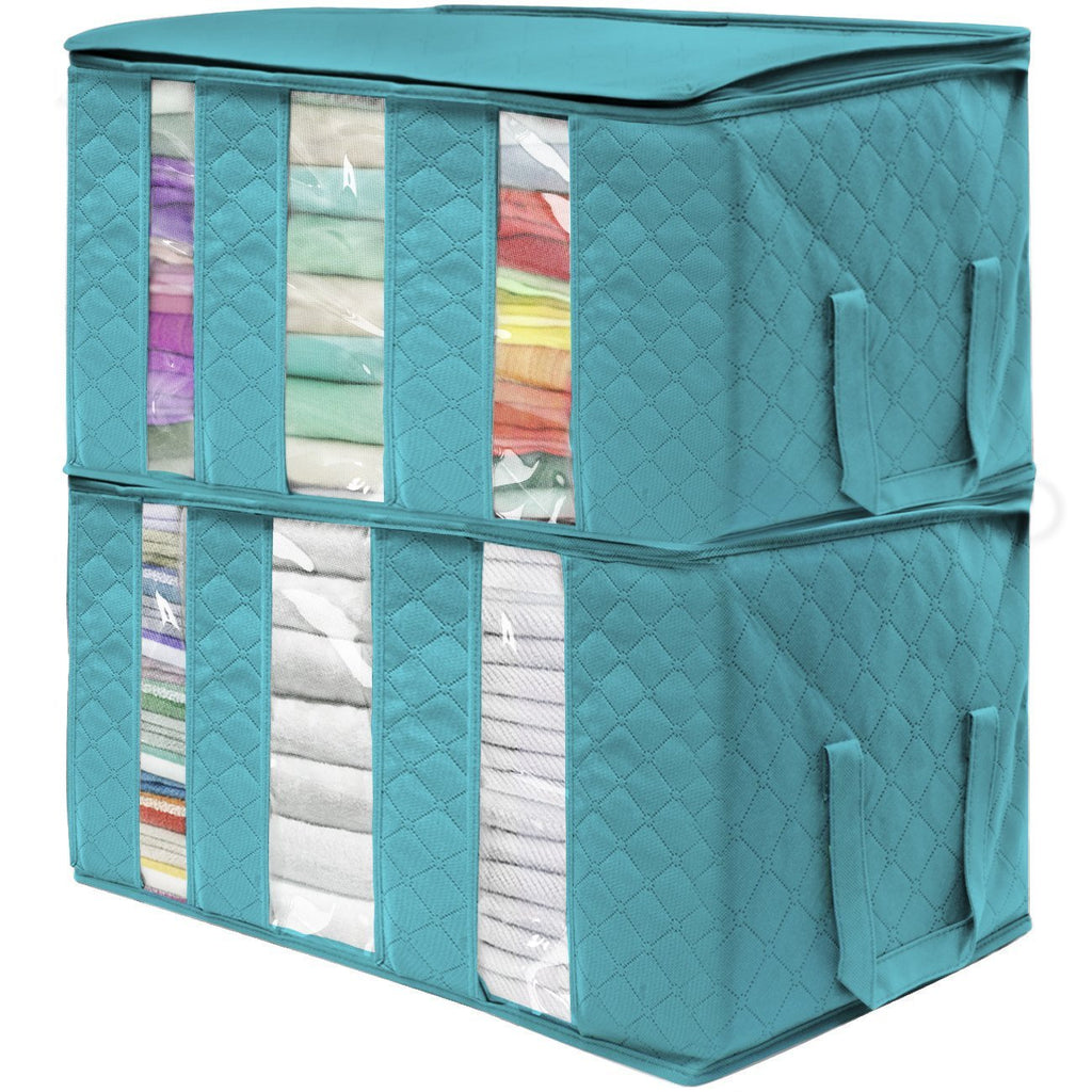 NewNest Australia - Sorbus Foldable Storage Bag Organizers, 3 Sections, Great for Clothes, Blankets, Closets, Bedrooms, and More, 2-Pack (Aqua) Aqua 