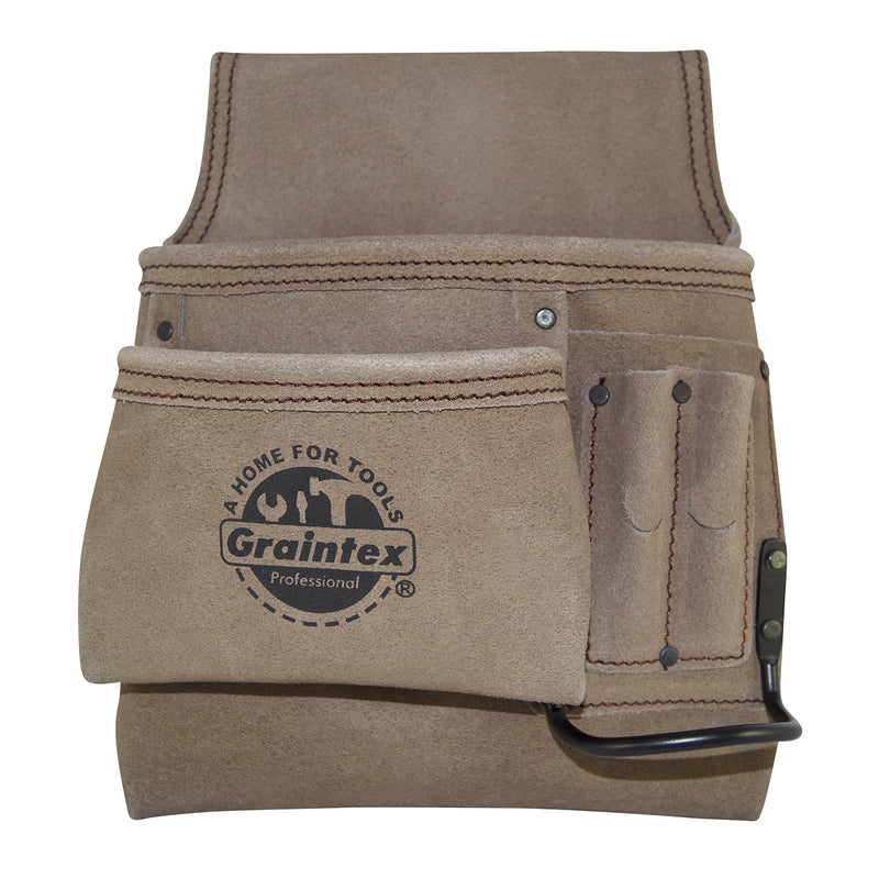 Graintex SS2292 5 Pocket Left Handed Nail & Tool Pouch Beige Color Suede Leather for Constructors, Electricians, Plumbers, Handymen - NewNest Australia