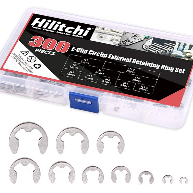 Hilitchi 300-Pcs 304 Stainless Steel E-Clip Circlip External Retaining Ring Assortment Set - NewNest Australia