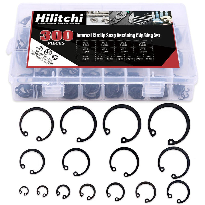 Hilitchi 300-Pcs [15-Size] Alloy Steel Internal Circlip Snap Retaining Clip Ring Assortment Set - NewNest Australia
