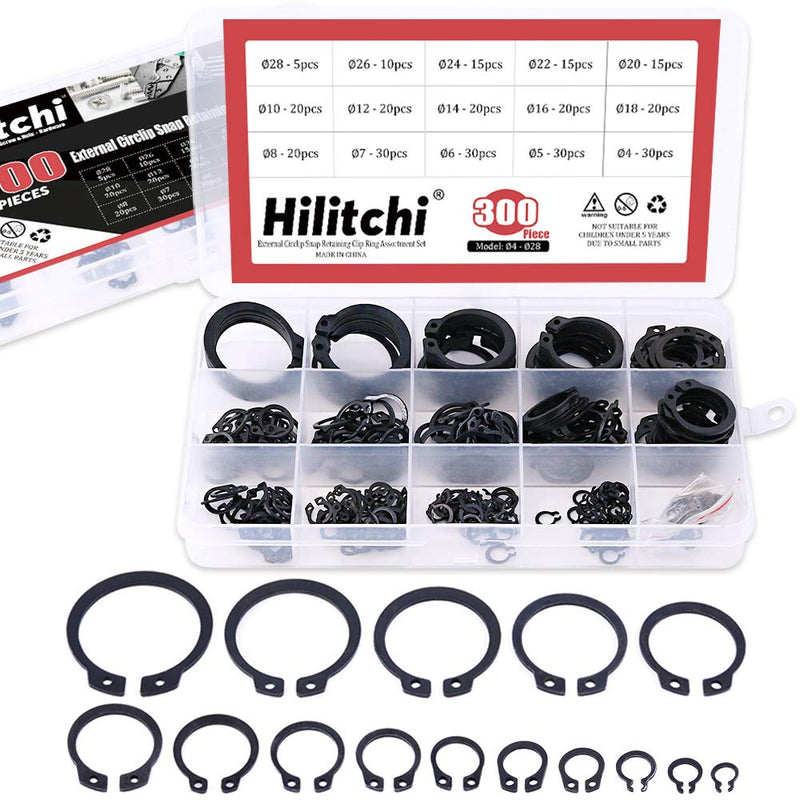 Hilitchi 300-Pcs [15-Size] Alloy Steel External Circlip Snap Retaining Clip Ring Assortment Set - NewNest Australia