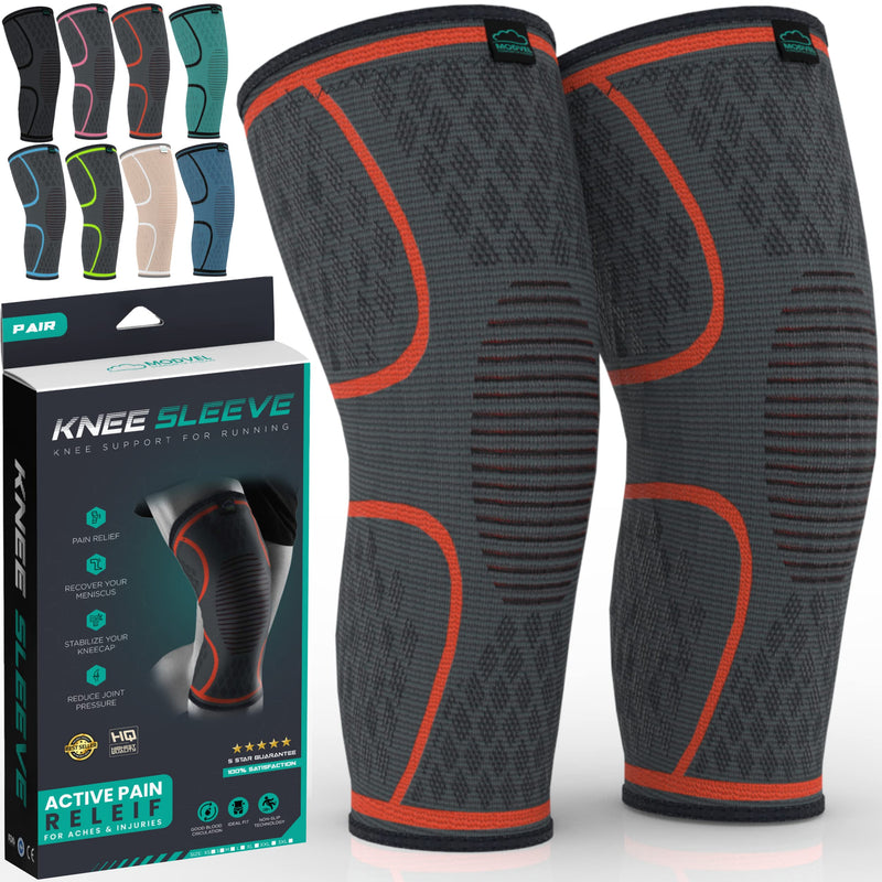 MODVEL 2 Pack Knee Brace | Knee Compression Sleeve for Men & Women | Knee Support for Running | Medical Grade Knee Pads for Meniscus Tear, ACL, Arthritis, Joint Pain Relief. Medium A Orange - NewNest Australia