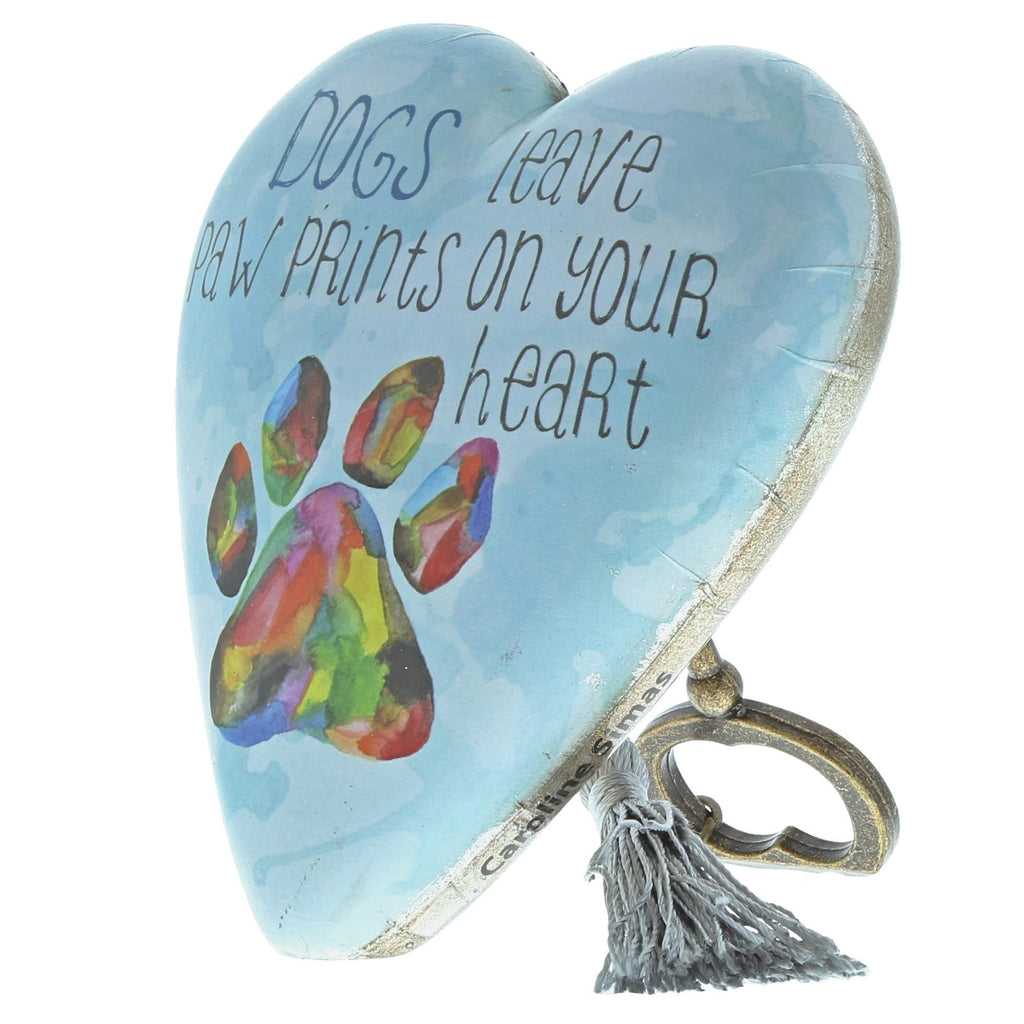 NewNest Australia - DEMDACO Dogs Leave Paw Prints On Your Heart Rainbow Sky Blue 4 x 3 Heart Shaped Resin Keepsake Art Hearts Decoration with Key and Tassel 