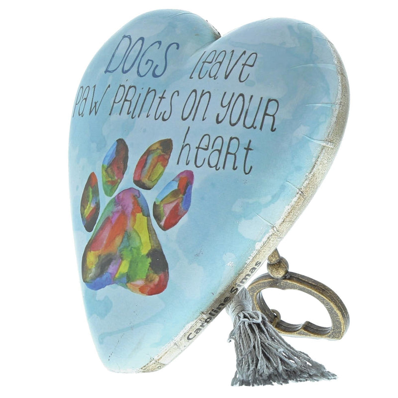 NewNest Australia - DEMDACO Dogs Leave Paw Prints On Your Heart Rainbow Sky Blue 4 x 3 Heart Shaped Resin Keepsake Art Hearts Decoration with Key and Tassel 