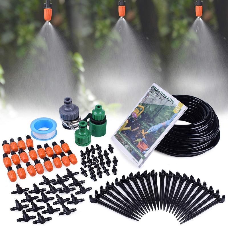 MIXC 1/4-inch Mist Irrigation Kits Accessories Plant Watering System with 50ft 1/4” Blank Distribution Tubing Hose, 20pcs Misters, 39pcs Barbed Fittings, Support Stakes, Quick Adapter, Model: GG0B - NewNest Australia
