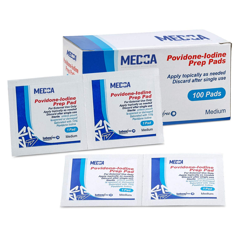 (Box of 100 Count) Iodine Prep Solution Pads, 10% Povidone Iodine Swabs for Individual Disinfecting Wipes, Disposable Cotton Antiseptic Surgical Pad for Wound Care, and First Aid (Packing May Vary) - NewNest Australia
