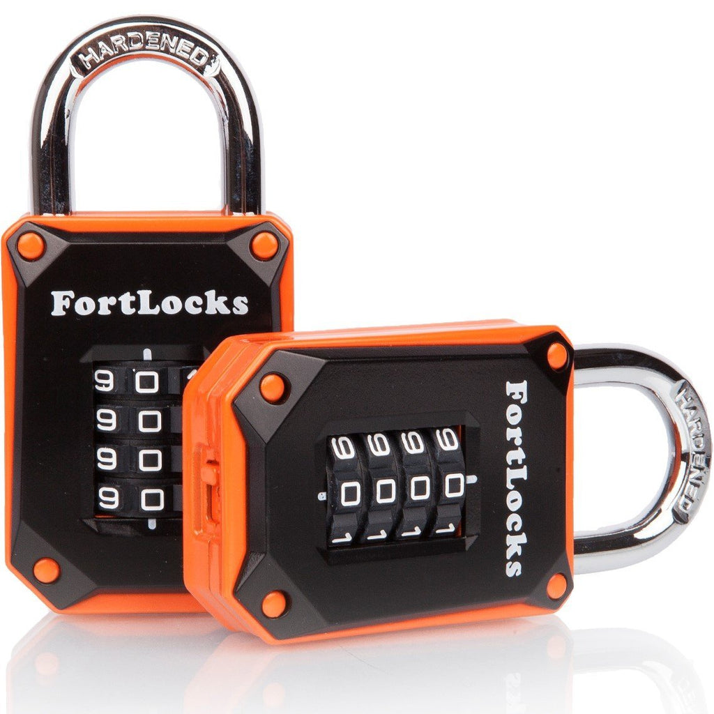 2 Pack FortLocks Gym Locker Lock - 4 Digit, Heavy Duty, Hardened Stainless Steel, Weatherproof and Outdoor Combination Padlock - Easy to Read Numbers - Resettable and Cut Proof Combo Code - Orange - NewNest Australia