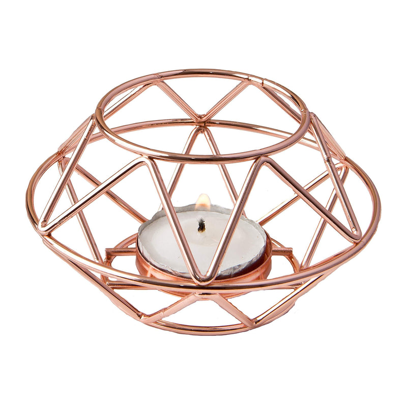 NewNest Australia - FASHIONCRAFT 8742 Geometric Design Rose Gold Metal Tealight Candle Holder, Candle Wedding Favor, Candle Centerpiece, Pack of 2 