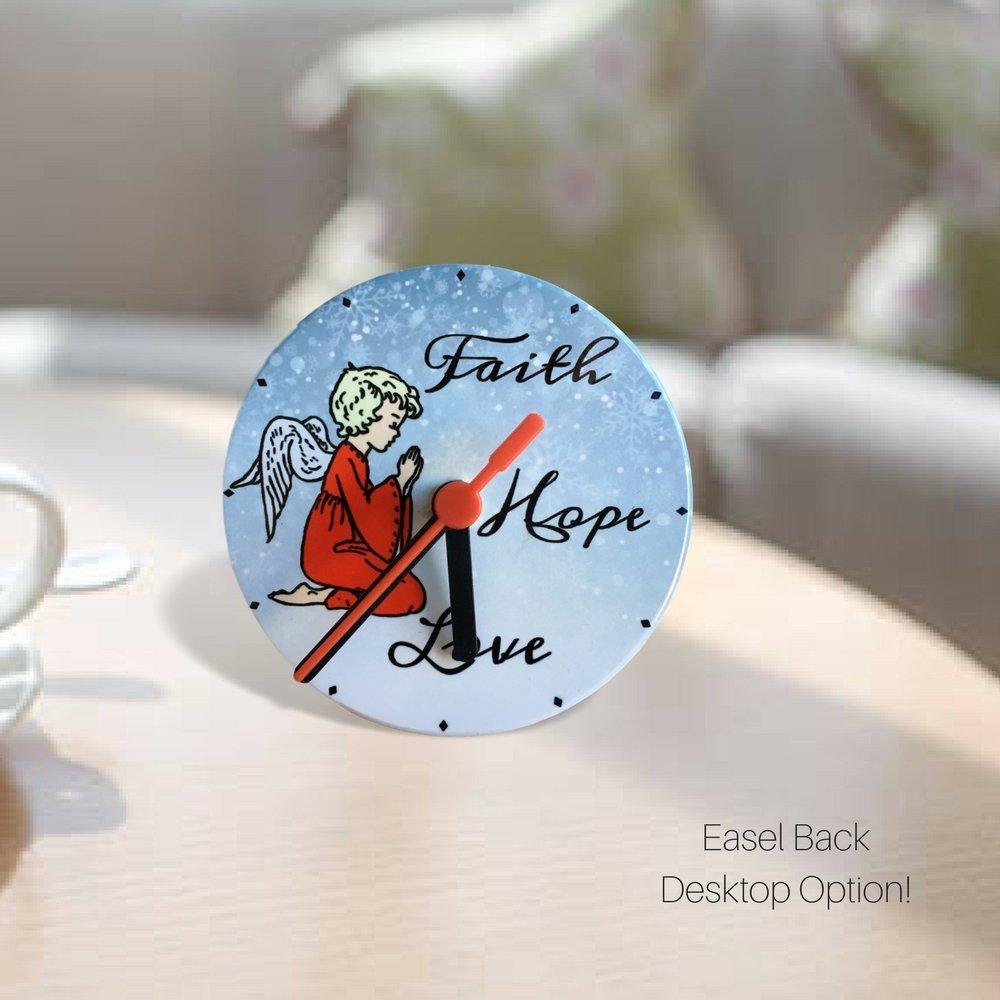 NewNest Australia - BANBERRY DESIGNS Faith Hope Love Desktop Clock - 4.25" Decorative Clock Design - Inspirational 