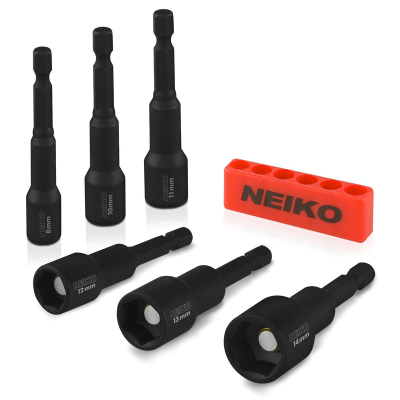 Neiko 10191A Impact Ready Magnetic Nut Driver | 6 Piece | MM | 8 to 14 mm | 2-9/16” Length | Cr-V, metric 6 PC Nut Driver Set MM - NewNest Australia