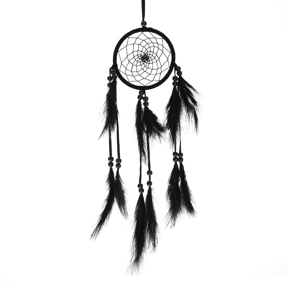 NewNest Australia - Walfront 1pc Feather Wood Beads Handmade Large Dream Catcher Hanging Pendant Craft Gift Living Room Home Decoration(Black) Black 