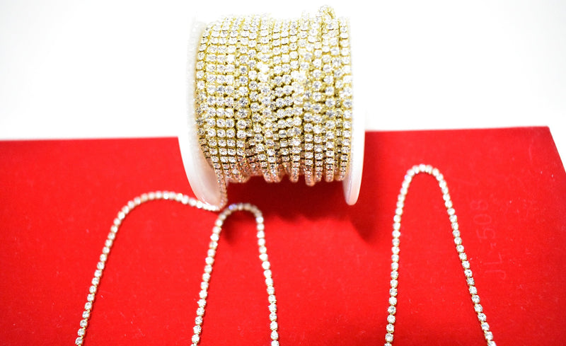 Art&Beauty11 Yards Crystal Rhinestone Close Chain Trimming Claw Chain Jewelry Crafts DIY (2mm Golden) - NewNest Australia