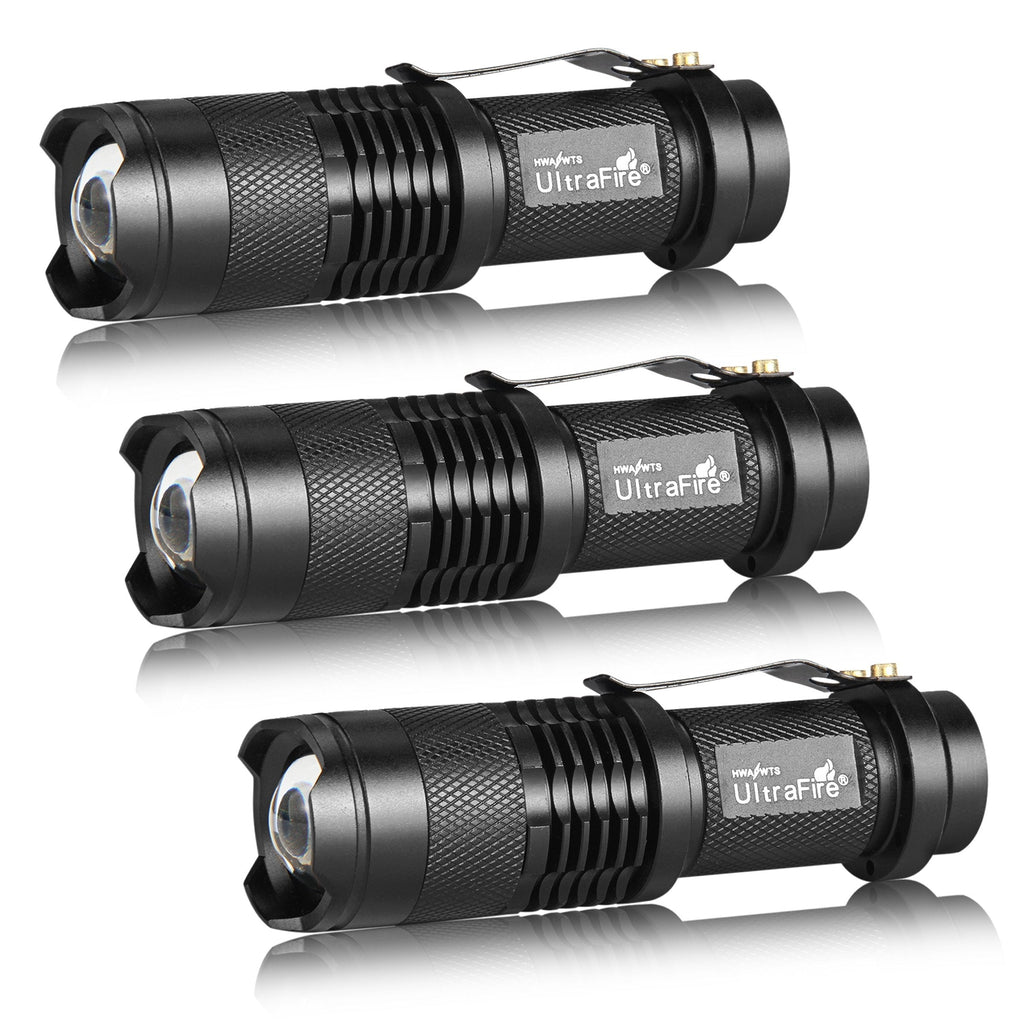 3 Pack UltraFire Mini Flashlights Focus Adjustable SK68 Single Mode Tactical LED Flashlight, Ultra Bright 300 Lumens Torch - NewNest Australia