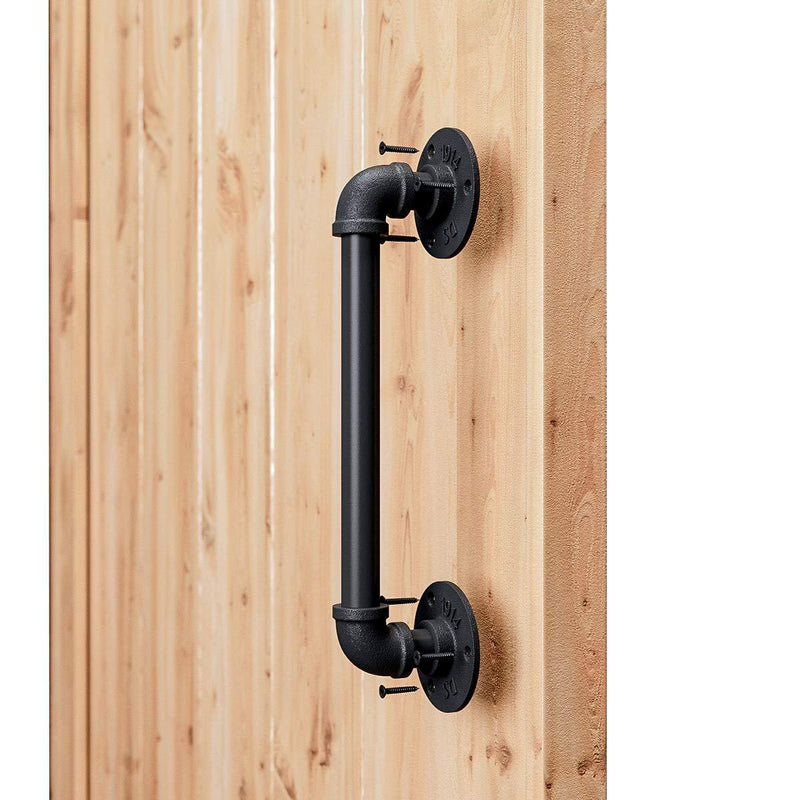 SMARTSTANDARD 11” Pipe Barn Door Handle, Black Rustic Industrial Grab Bar, Towel Bar, Handrail and Pull for Stairs, Gate, Garage - NewNest Australia