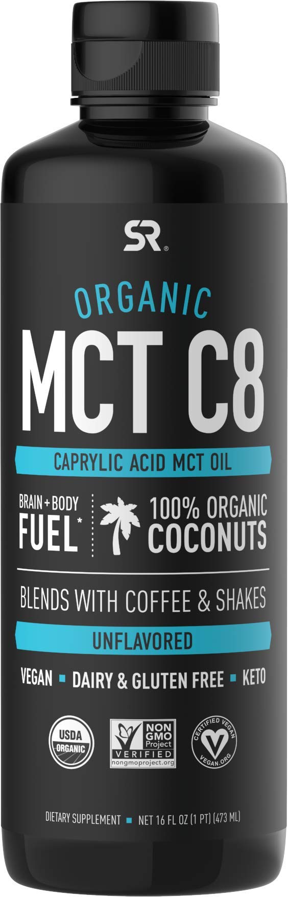 Organic C8 MCT Oil derived from Organic Coconuts | Great in Keto Coffee, Tea, Smoothies & Salad Dressings | Non-GMO Project Verified & Vegan Certified - Unflavored (16oz) 16 Fl Oz (Pack of 1) - NewNest Australia