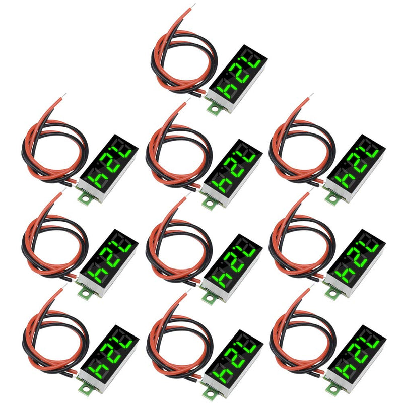 Diymore 10pcs Mini Digital 0.28" 2 Wire LED Panel Display Voltage Tester Voltmeter DC Volt Meter (Green) Green - NewNest Australia