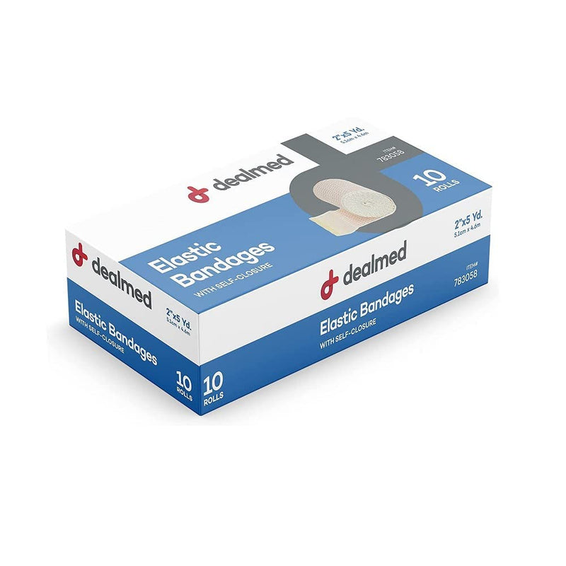 Dealmed 2" Elastic Bandage Wrap with Self-Closure – 10 Elastic Bandages, 5 Yards Stretched Compression Bandage Wrap, Wound Care Product for First Aid Kit and Medical Facilities Pack of 10 - NewNest Australia