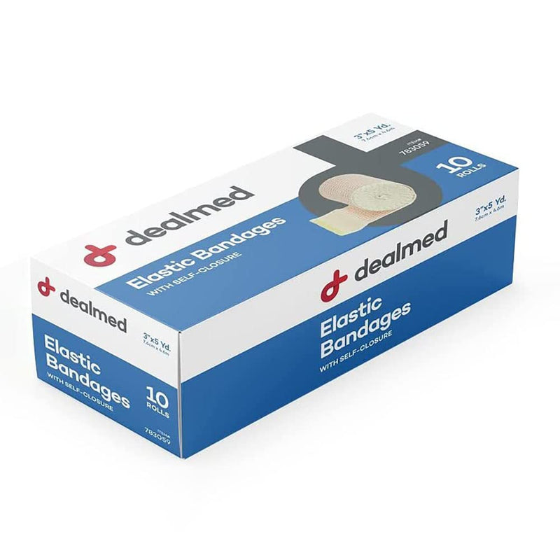 Dealmed 3" Elastic Bandage Wrap with Self-Closure – 10 Elastic Bandages, 5 Yards Stretched Compression Bandage Wrap, Wound Care Product for First Aid Kit and Medical Facilities Pack of 10 - NewNest Australia
