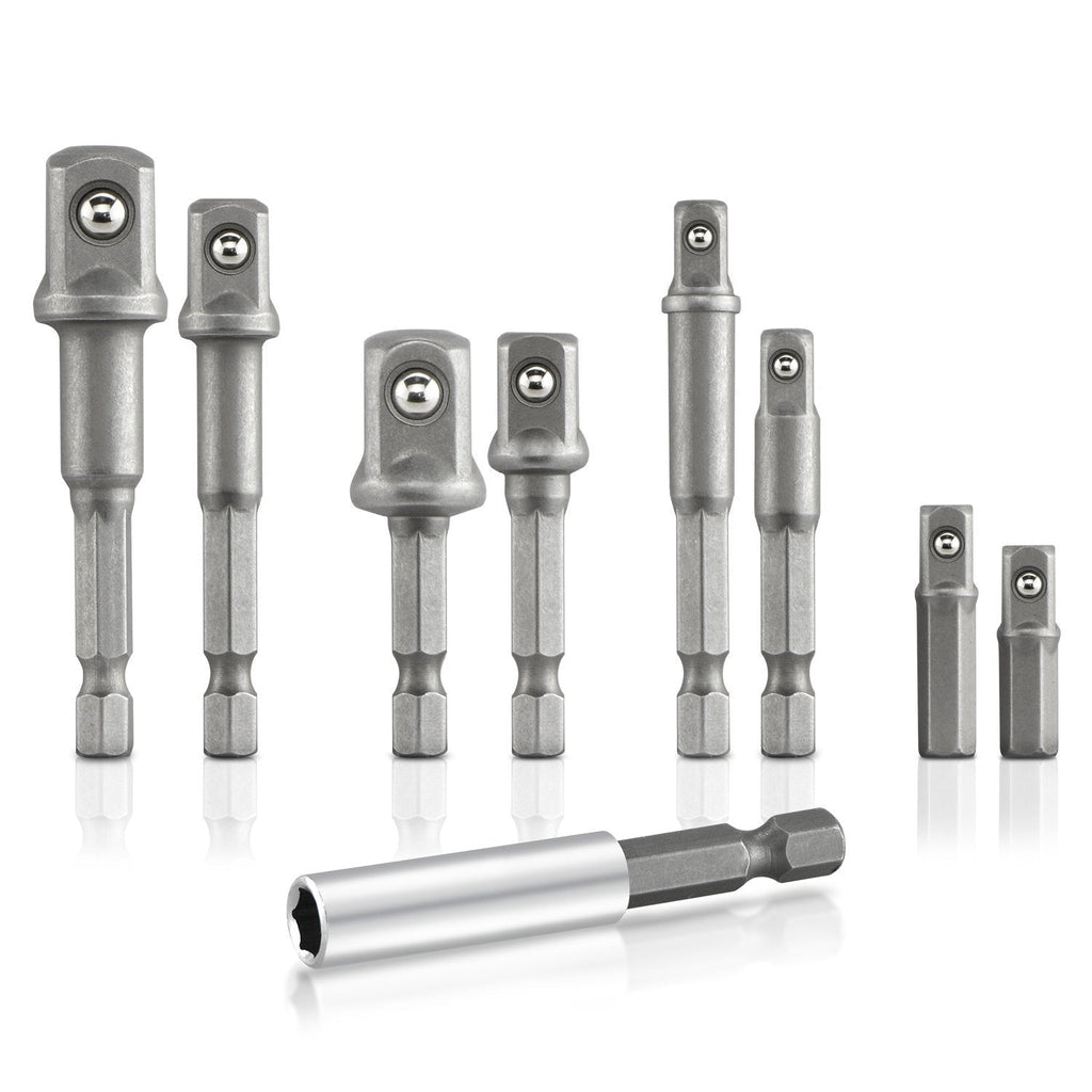 Neiko 00257 Socket Adapter Extension Drill Bit Set | 9 Piece | ¼”, 3/8”, and ½” Drives | Cr-V Steel - NewNest Australia