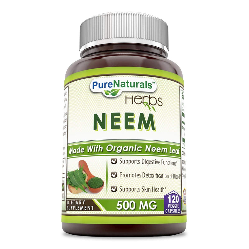Pure Naturals Neem 500 Mg, 120 Veggie Capsules, Supports Digestive Functions, Promotes Detoxification of Blood, Supports Skin Health 120 Count (Pack of 1) - NewNest Australia