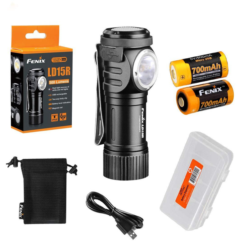 Fenix LD15R 500 Lumen Right-Angle White & Red LED Rechargeable Mini Flashlight with 2X Rechargeable Batteries & LumenTac Battery Organizer - NewNest Australia