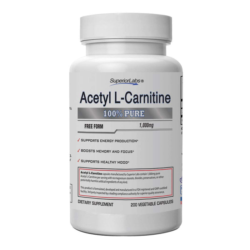 Superior Labs | Acetyl L-Carnitine 1000mg | 200 caps | Maximum Absorption | Pure Vegetable Capsules | Zero Synthetic Additives | Superior Absorption - NewNest Australia