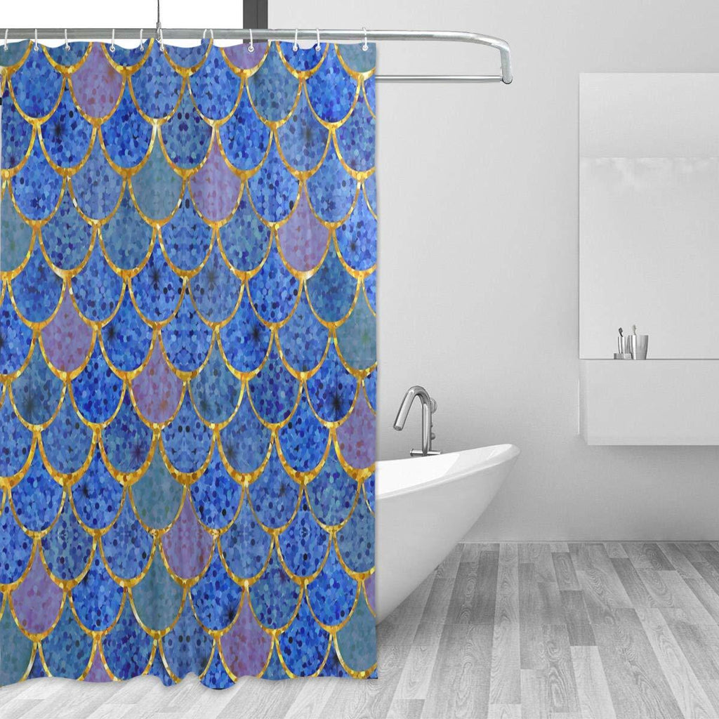 ZOEO Shower Curtain Backdrop Royal Blue Mermaid Scales Geometric Rhombus Bathroom Shower Curtain Set Fabric Bridal 12 Hooks for Men Women 72x72 inch 72*72 inches - NewNest Australia