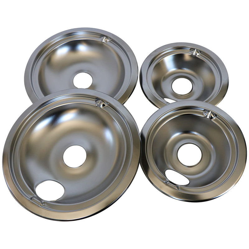 KITCHEN BASICS 101 WB31T10010 and WB31T10011 Replacement Chrome Drip Pans for GE/Hotpoint Electric Range with Locking Slot - Includes 2 6-Inch and 2 8-Inch Pans, 4 Pack - NewNest Australia