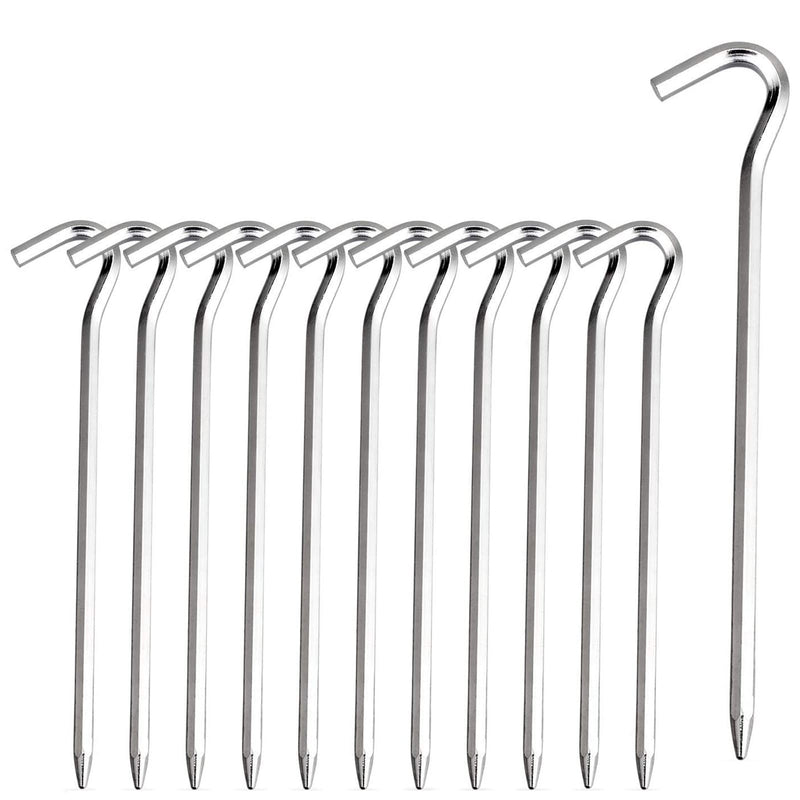 Tent Pegs - Aluminium Tent Stakes Pegs with Hook - 7’’ Hexagon Rod Stakes Nail Spike Garden Stakes Camping Pegs for Pitching Camping Tent, Canopies Silver - NewNest Australia