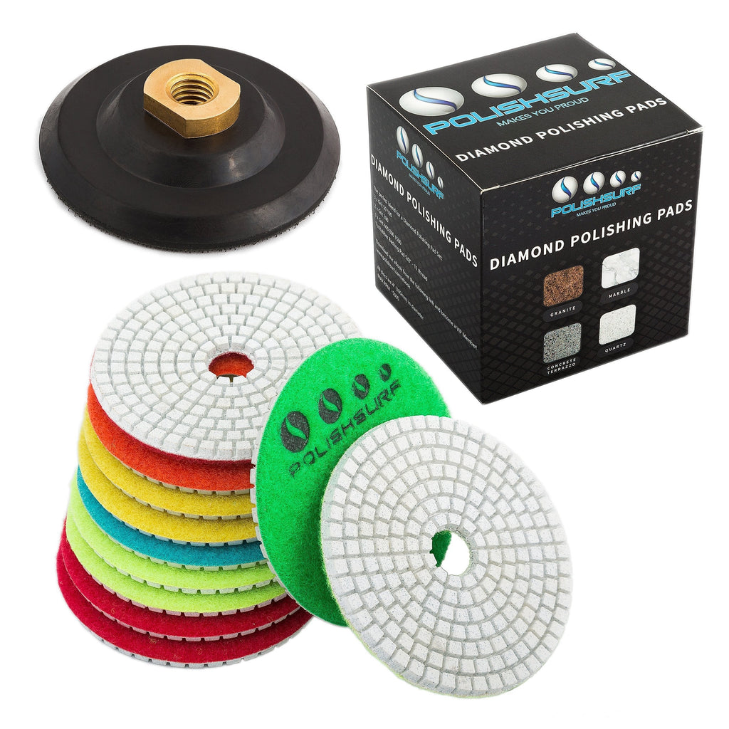 Diamond Polishing Pads 4 inch Wet/Dry Set of 11+1 Backer Pad for Granite Concrete Marble Polishing plus eBook - Polishing Process Best Practices by POLISHSURF - NewNest Australia