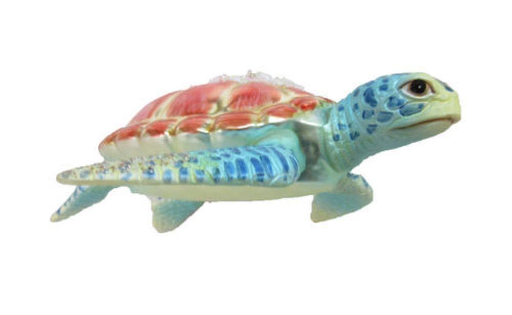 NewNest Australia - December Diamonds Blown Glass Embellished Sea Turtle Ornament 79-80926 5 Inches x 4.5 Inches Aqua Flippers 