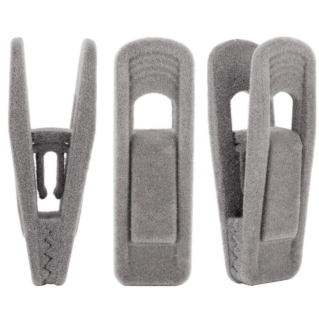 NewNest Australia - Tinfol Gray Velvet Hangers Clips Pack of 24, Pants Hangers Velvet Clips, Strong Finger Flocked Clips Perfect for Use with Slim-line Clothes Velvet Hangers Grey 