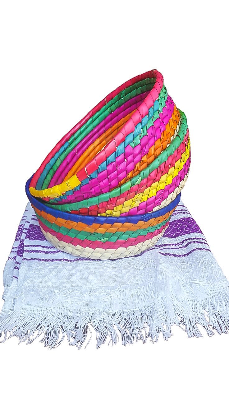 NewNest Australia - 3Pack Handwoven Mexican baskets ideal for tortillas, snacks, pancakes, nachos & more. Great for a theme party, gift, home & kitchen - Tortillero para fiesta - Unique pieces of Art. 