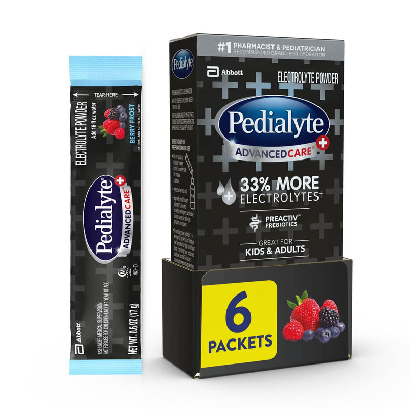 Pedialyte AdvancedCare Plus Electrolyte Powder, with 33% More Electrolytes and PreActiv Prebiotics, Berry Frost, Electrolyte Drink Powder Packets, 0.6 oz, 6 Count - NewNest Australia