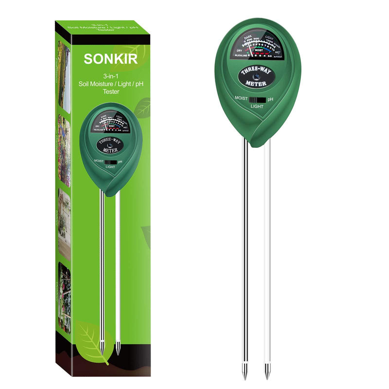 Sonkir MS01 Soil pH Meter, 3-in-1 Soil Moisture/Light/pH Tester Gardening Tool Kits for Garden, Lawn, Farm, Green - NewNest Australia