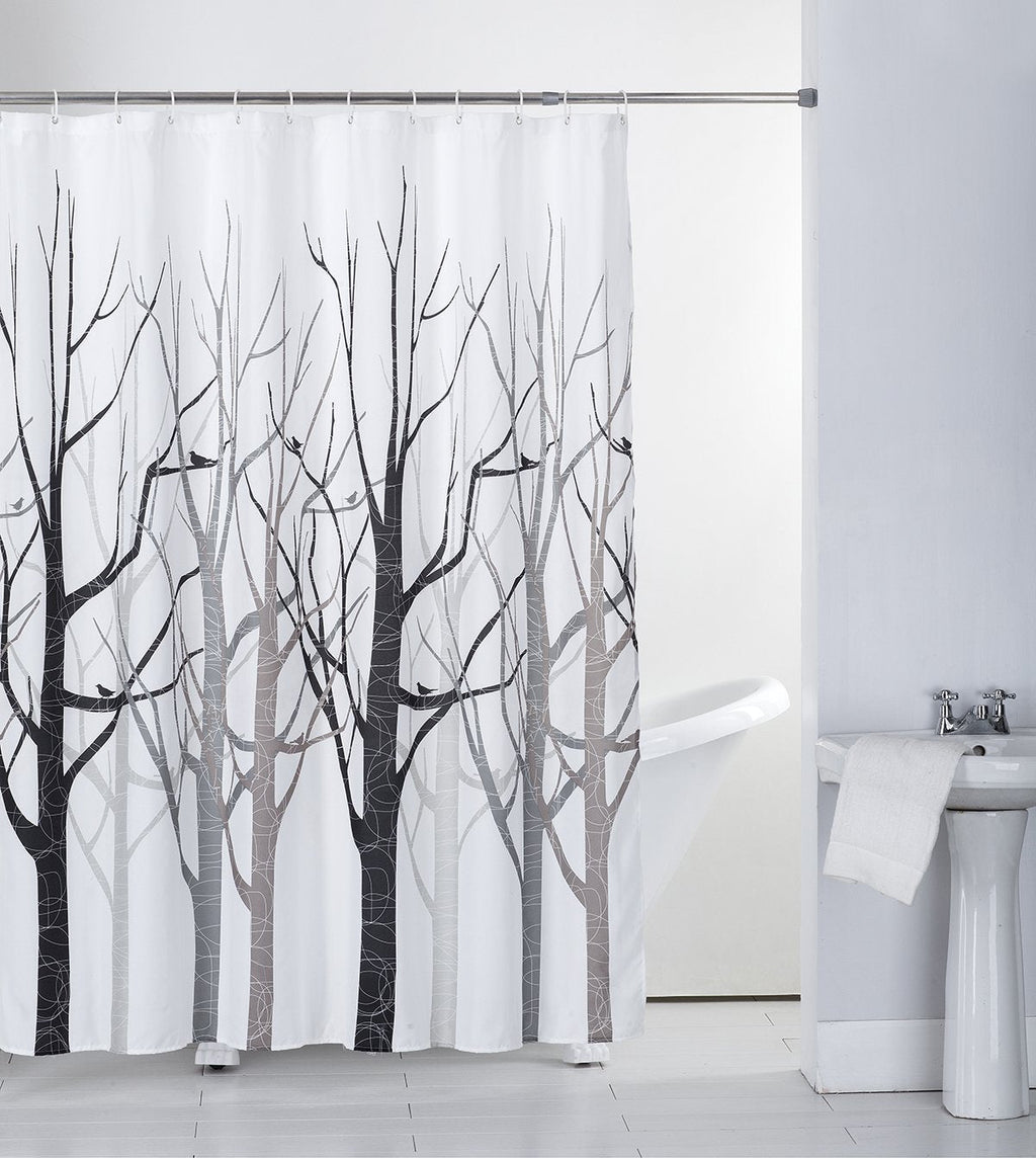 Shower Curtain Fabric Grey Tree with Hooks Bath Curtain Waterproof, 72x72 INCH - NewNest Australia