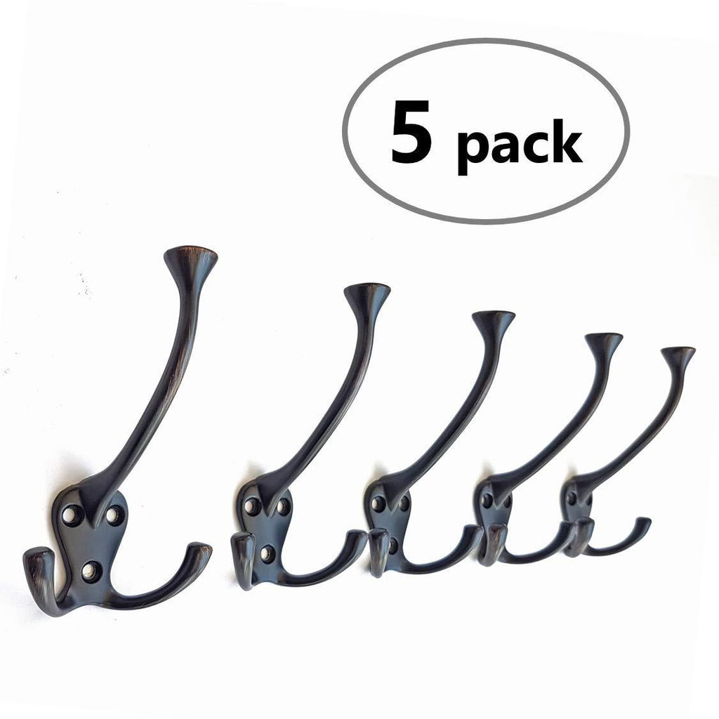 NewNest Australia - Ambipolar TriLeg Hook, Heavy Duty Big Triple Leg/Double Coat Hooks Base. Entryway Coat Hooks, Scarf and Jacket Hangers.Perfect Bath Towel Heavy Hooks (5 Pack, Oil Rubbed Bronze) 