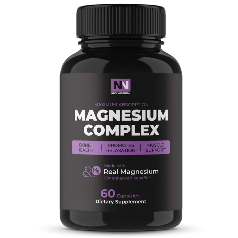 Nobi Nutrition Magnesium Complex - High Absorption, Non-GMO, Gluten, Soy and Dairy Free - 500mg Vegetarian Capsules (2 Month Supply, 60) 60 Count (Pack of 1) - NewNest Australia