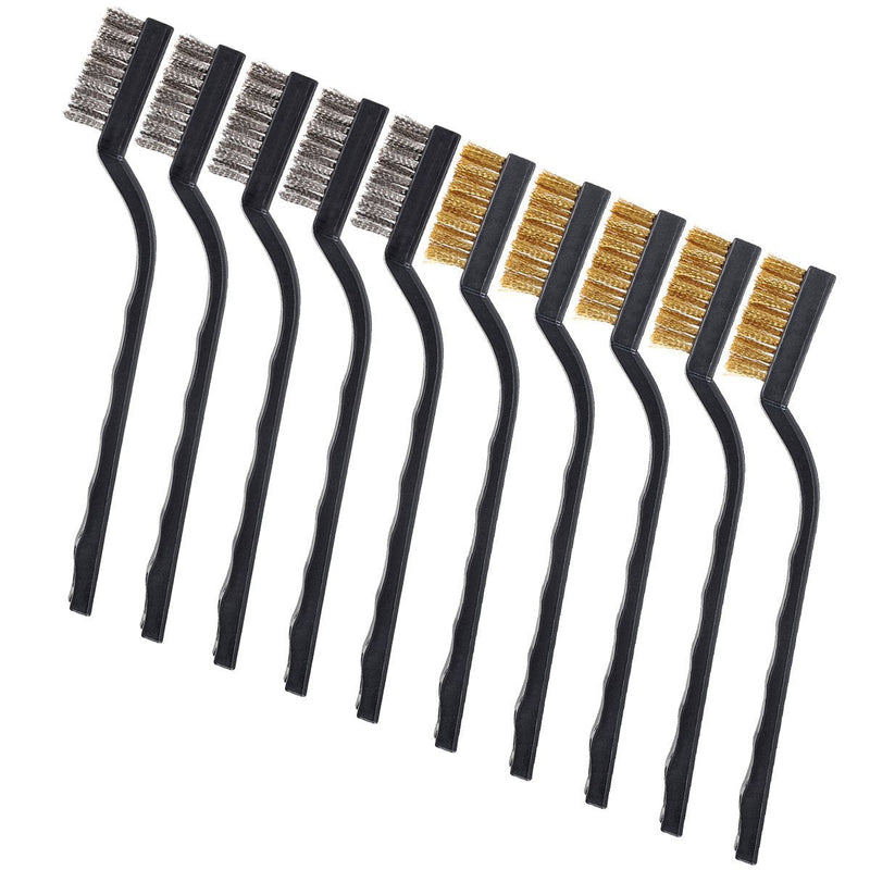 10 Pieces Wire Brush Scratch Brush (Stainless Steel + Brass), Curved Handle Masonry Brush Wire Bristle for Cleaning Welding Slag and Rust Stainless Steel + Brass - NewNest Australia