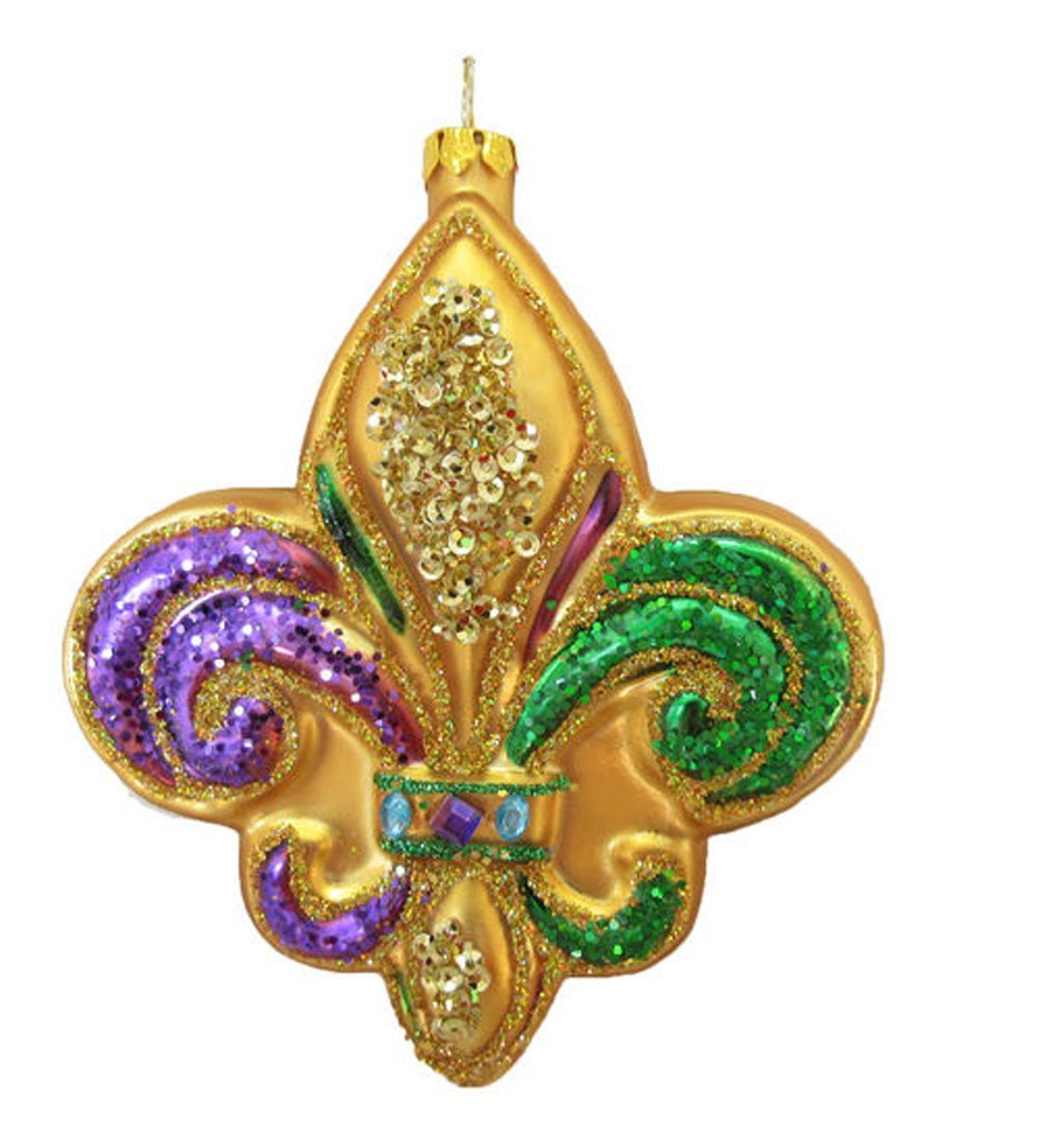 NewNest Australia - December Diamonds Glass Ornament - Fleur De Lis, Mardi Gras Theme 