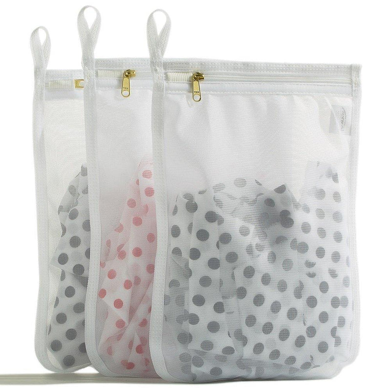 NewNest Australia - TENRAI Delicates Laundry Bags, Bra Fine Mesh Wash Bag for Underwear, Lingerie, Bra, Pantyhose, Socks, Use YKK Zipper, Have Hanger Loops, Small Openings (White, 3 Small) 