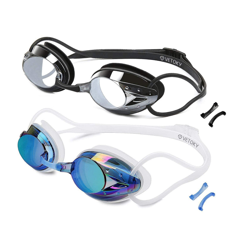 vetoky Swim Goggles, Anti Fog Swimming Goggles UV Protection Mirrored & Clear Blue+black - NewNest Australia