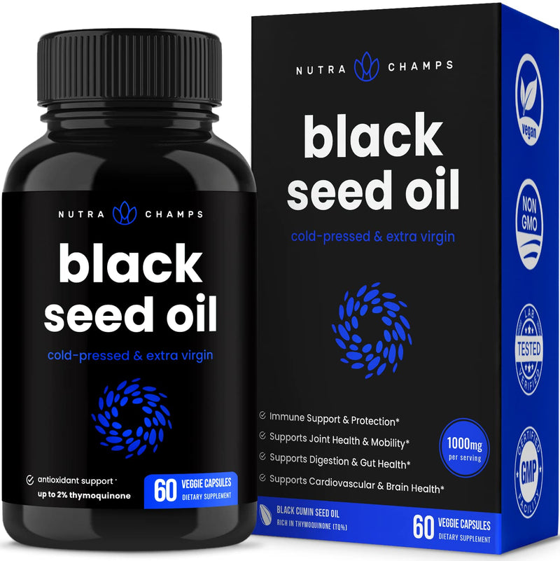 Black Seed Oil Capsules | Premium Vegan Black Cumin Seed Oil Capsules | Virgin Cold Pressed Nigella Sativa Oil Pills with Thymoquinone, Vitamin E & Omega 3 6 9 - NewNest Australia